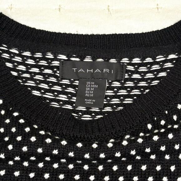 Tahari Puff Shoulder Crew Neck Sweater Women's M | Black White Dots - Picture 5 of 11